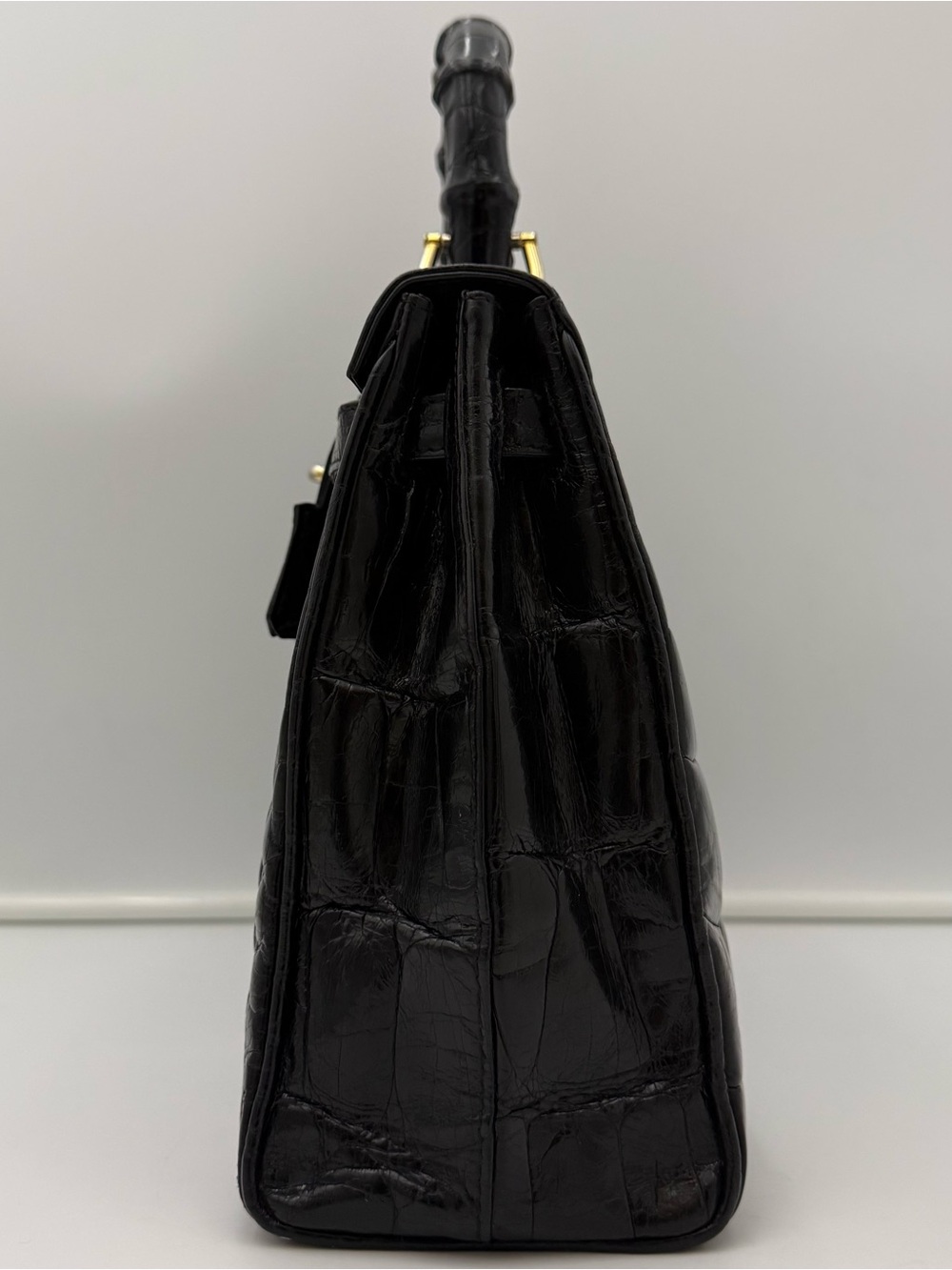 🐊COLOMBO 1937 MILANO • Black Exotic CROCODILE 32 Top-Handle Bag • Made in ITALY - Picture 8 of 16